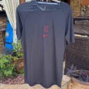 Nike Men's Dark Gray Tee with Red Logo